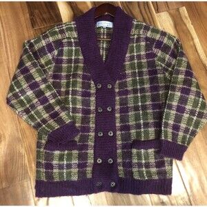Vintage Signatures by Northern Isles Size M Plaid Mohair Blend Cardigan Sweater